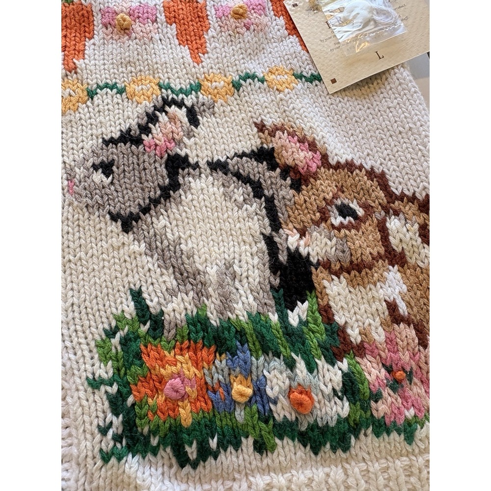 1995 Vtg Susan Bristol Bunny Basket Cardigan NWT 3D Embellish Easter Sweater L - Picture 6 of 13